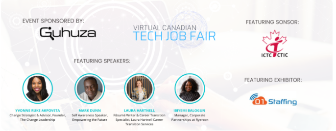virtual canadian tech job fair banner with featured speakers